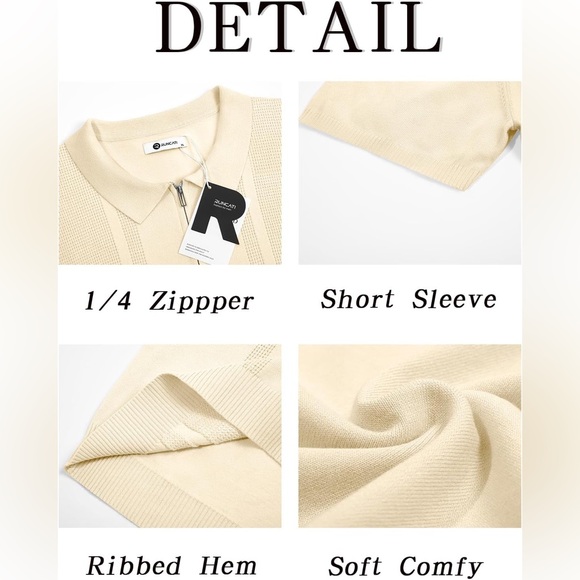 Runcati Beige Men’s Quarter Zip Knit Polo Shirt XL Short Sleeve Golf Top New - Picture 4 of 4